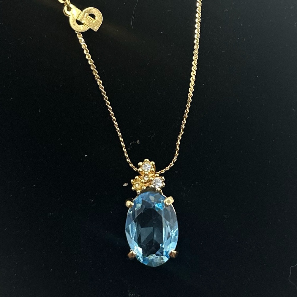 Christian Dior Necklace Pendant Vintage Faceted Simulated Blue Aquamarine - Picture 9 of 9